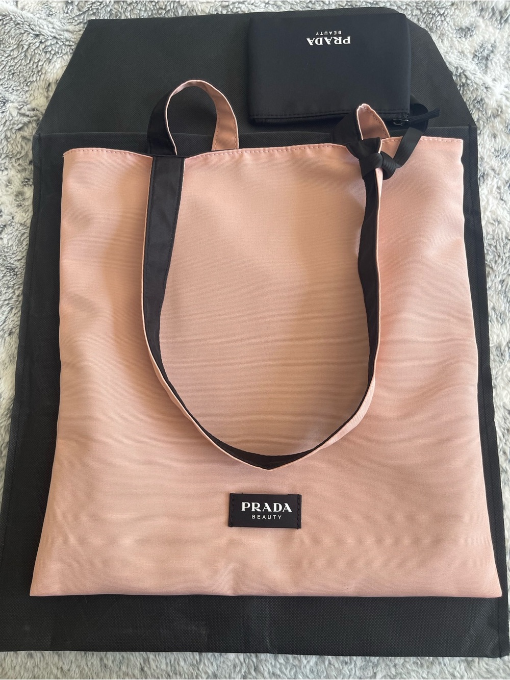 Prada GWP Novelty Reversible Black Pink Tote Bag Double with Accent Pouch